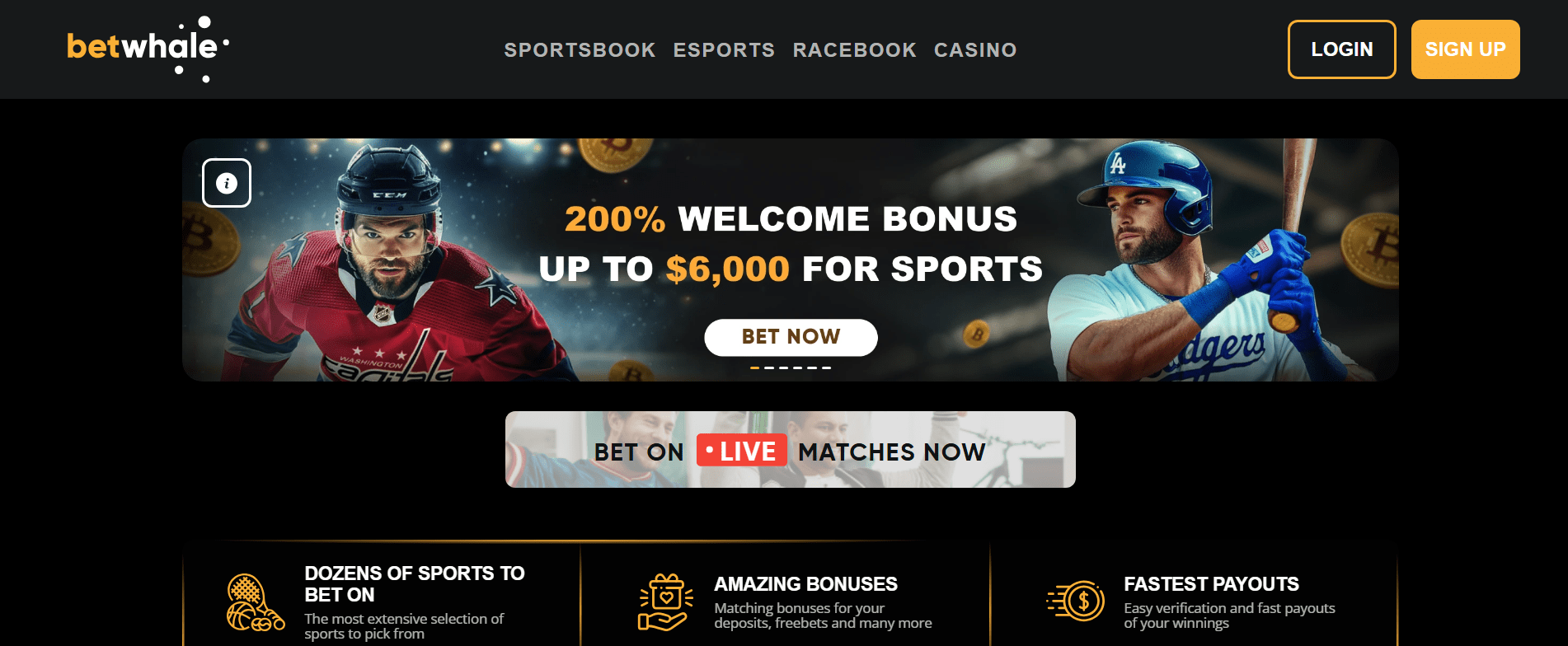 Screenshot of BetWhale California online casino with aggressive bonuses