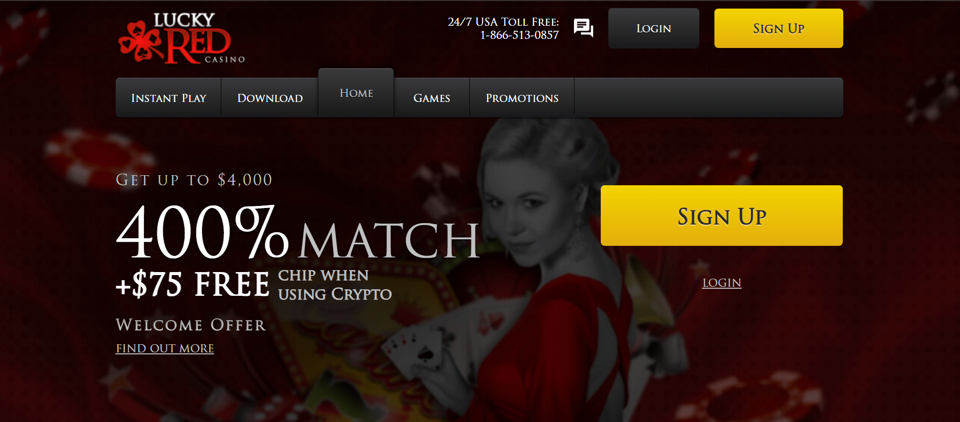 Screen capture of Lucky Red California casino with secure platform and loyalty program