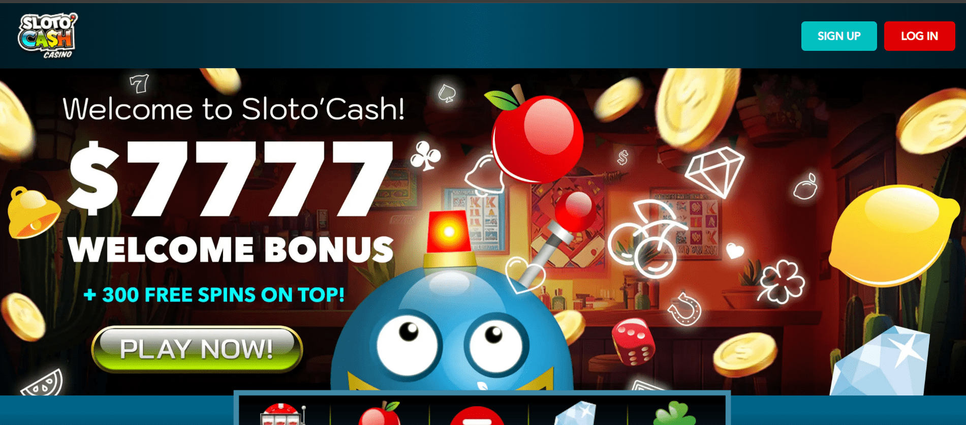 Screen capture of SlotoCash California casino with high RTP slots and competitive bonuses